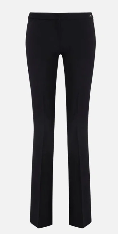 Elisabetta Franchi Flared Trousers With Button Detail And Ribbed Texture In Black