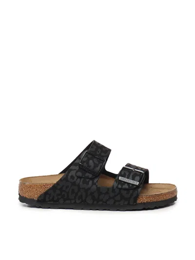 Birkenstock Arizona Sandals With Leopard Print In Black