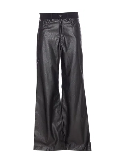 Liu •jo Wide Leg Faux Leather Trousers With Pockets In Black