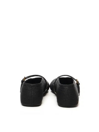 Alaïa Straw Ballerinas With Double Buckle Detail In Black