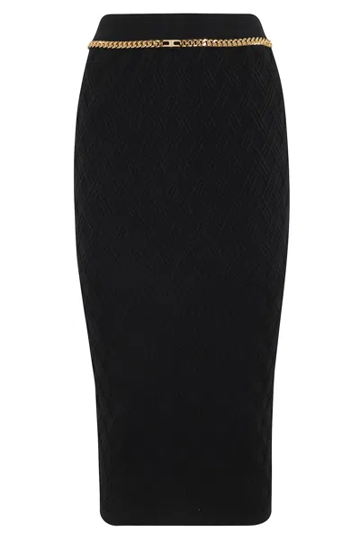Elisabetta Franchi Black Diamond Knit Skirt With Jewel Detail In Black