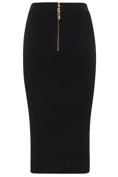 Elisabetta Franchi Black Diamond Knit Skirt With Jewel Detail In Black