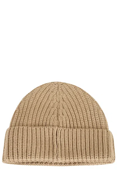 Dondup Ribbed Patch Beanie Hat In Neutral