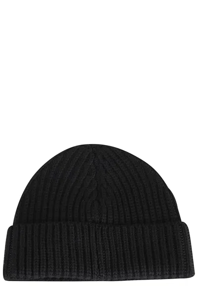 Dondup Logo-patch Ribbed-knit Beanie In Black