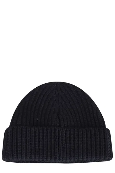 Dondup Logo-patch Ribbed-knit Beanie In Black
