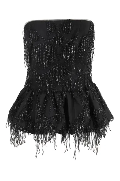 Rotate Birger Christensen Albertina Sequined Strapless Top In Black