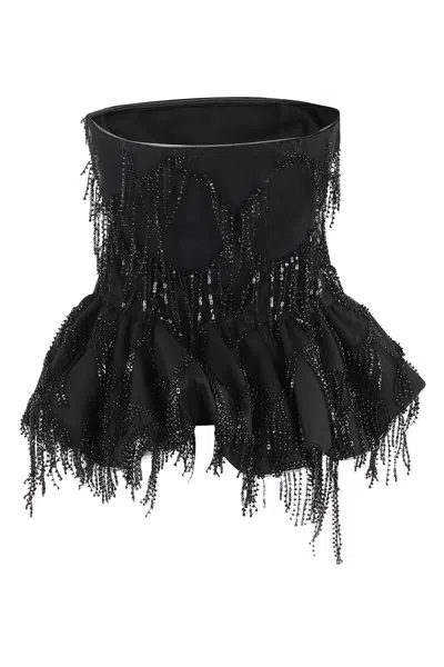 Rotate Birger Christensen Albertina Sequined Strapless Top In Black