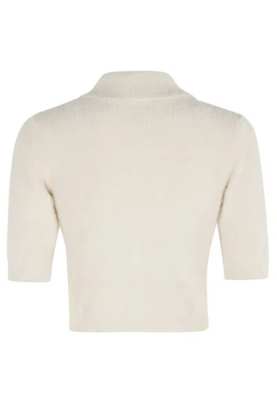 Elisabetta Franchi Short Sleeve Tricot Mini Cardigan In White