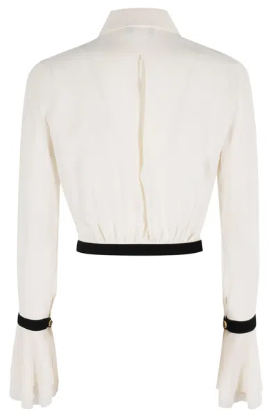 Elisabetta Franchi Camisole Shirt With Layered Ruffle Cuffs In White