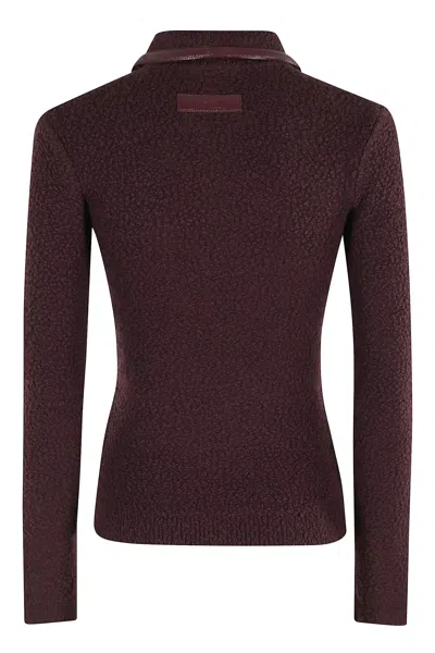 Elisabetta Franchi Tricot Sweater With Zippered Front And Contrast Trim In Red