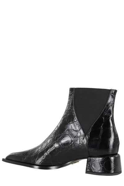 Giampaolo Viozzi Crocodile-pattern Ankle Boots With Glossy Finish In Black