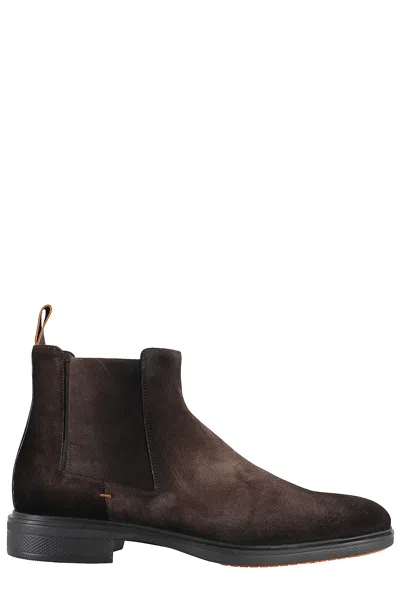 Santoni Ankle Boots With Elastic Side Panels In Brown