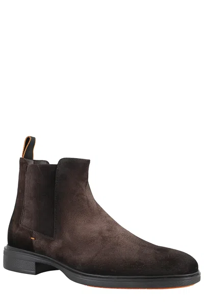 Santoni Ankle Boots With Elastic Side Panels In Brown