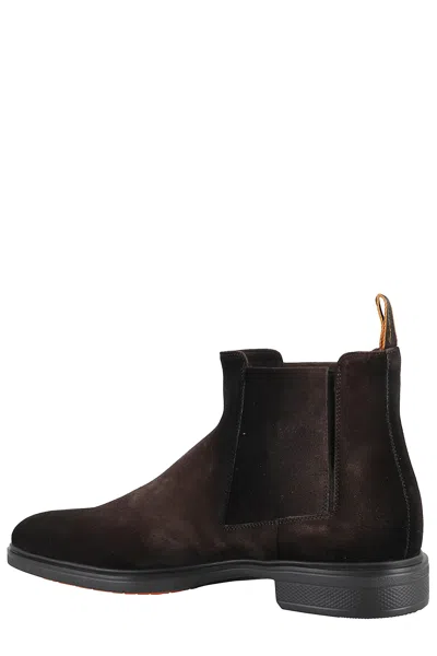 Santoni Ankle Boots With Elastic Side Panels In Brown