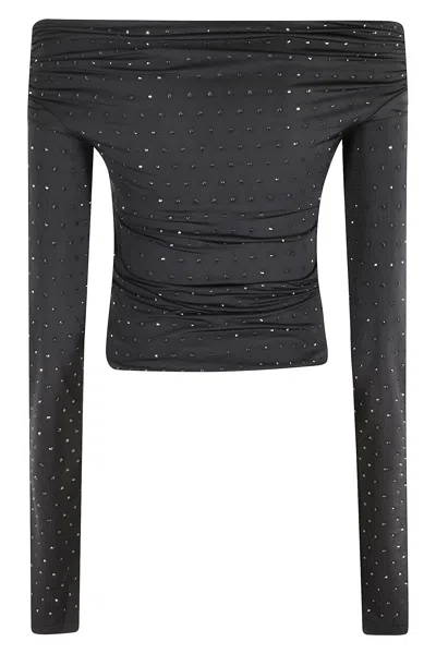 The Andamane Zaphyr Crystal Long-sleeve Top With Asymmetrical Neckline In Black