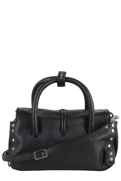 Zanellato Structured Black Hammered Leather Bag With Twist Lock Closure In Black