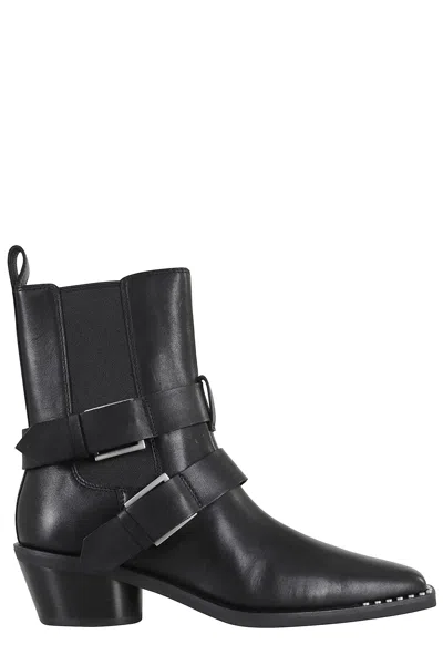 Ash Square-toed Ankle Boots With Studded Detailing In Black