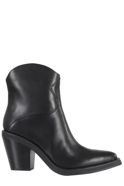 Ash Contemporary Short Leather Ankle Boots In Black