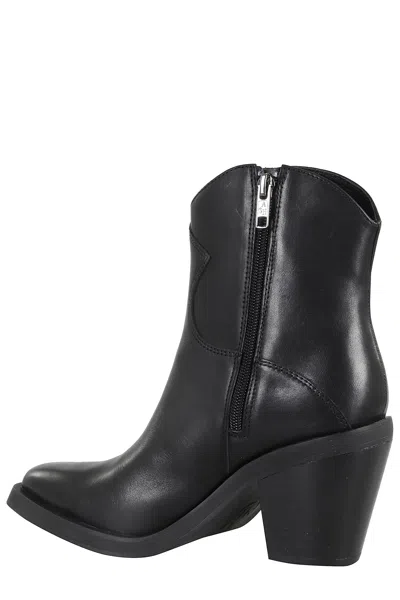 Ash Contemporary Short Leather Ankle Boots In Black