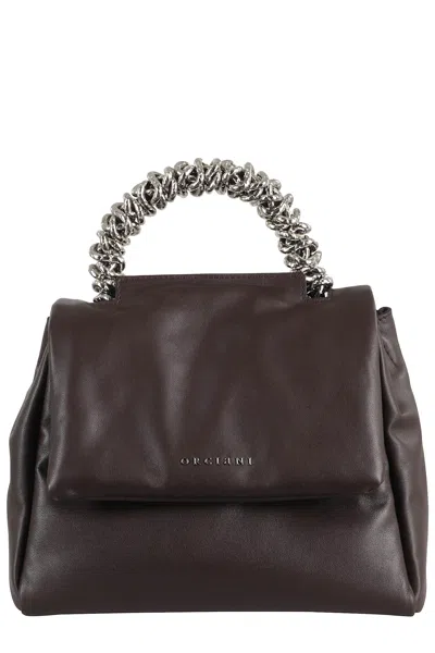 Orciani Chocolate Nappa Leather Bold Small Bag In Gold