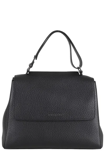 Orciani Leather Tote Bag Adjustable Strap In Black