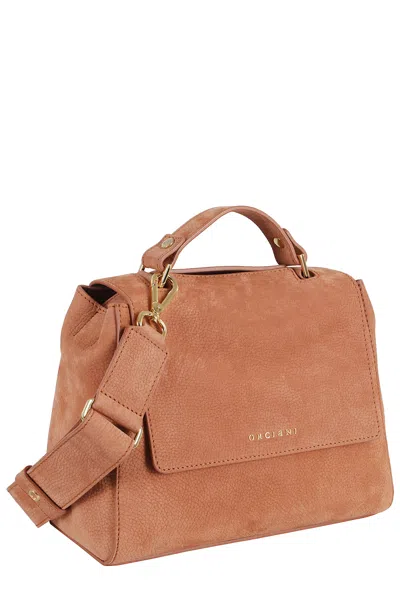 Orciani Siena Earth Leather Shoulder Bag In Orange