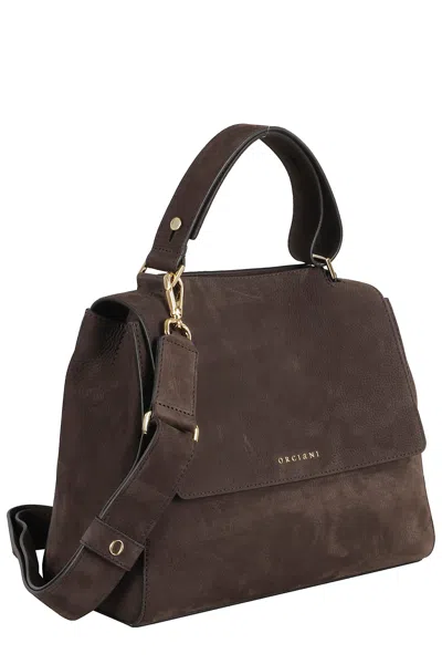 Orciani Structured Brown Leather Shoulder Bag In Brown