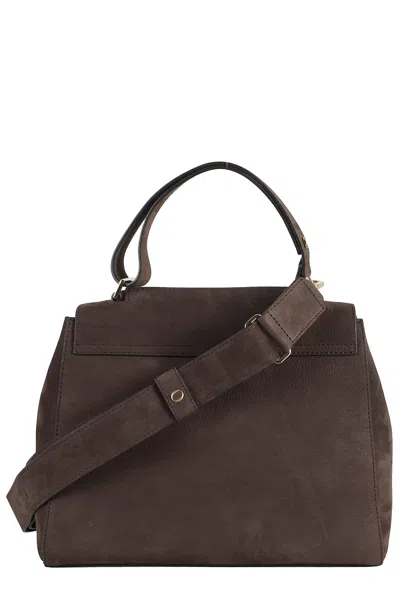 Orciani Structured Brown Leather Shoulder Bag In Brown