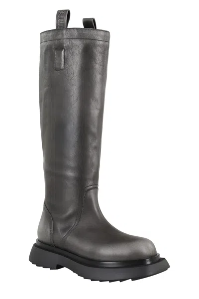 3juin Tall Leather Boots With Rugged Sole In Gray