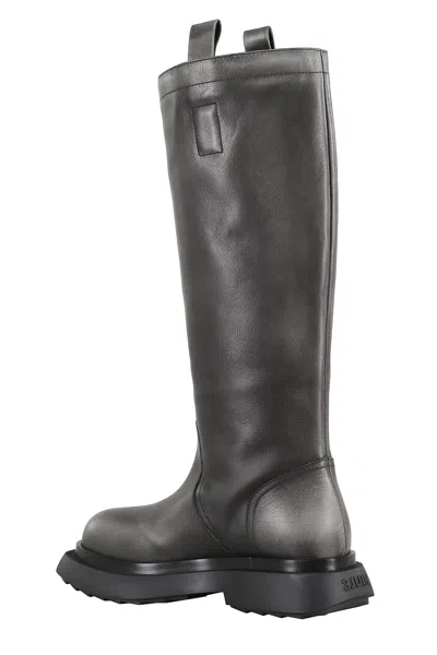 3juin Tall Leather Boots With Rugged Sole In Gray