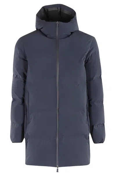 Herno Streamlined Down Jacket With High Collar And Hood In Blue