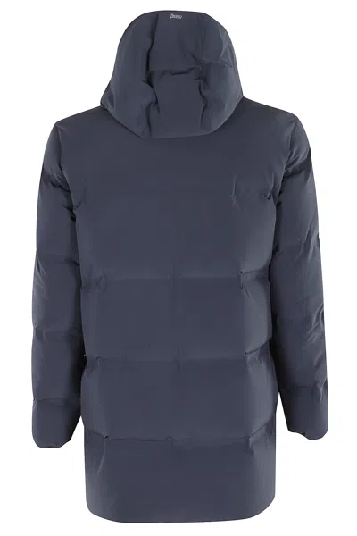 Herno Streamlined Down Jacket With High Collar And Hood In Blue