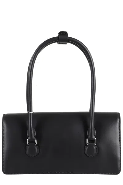 Self-portrait Black Leather Shoulder Bag With Crystal Bows In Black