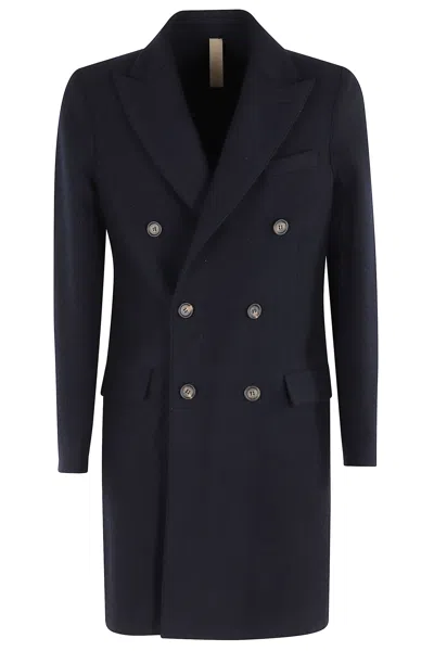 Eleventy Double-breasted Long Coat And Pockets In Blue