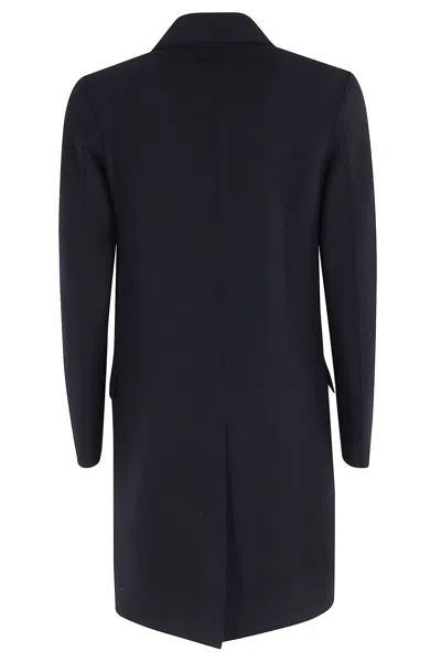 Eleventy Double-breasted Long Coat And Pockets In Blue