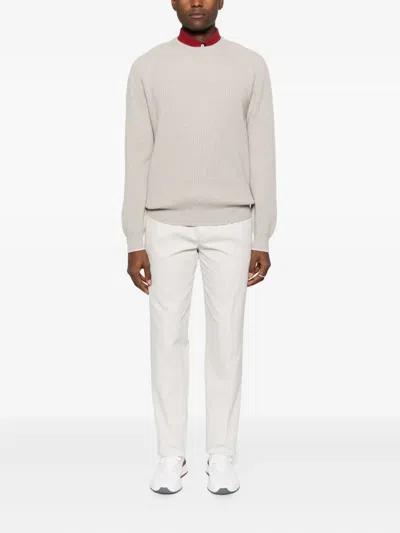 Brunello Cucinelli Tailored White Trousers With Classic Waistband In Neutral