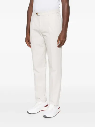 Brunello Cucinelli Tailored White Trousers With Classic Waistband In Neutral