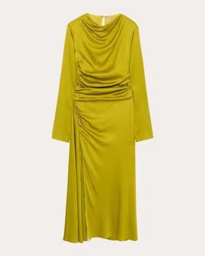 Simkhai Odessa Draped Gathered Satin Midi Dress In Green