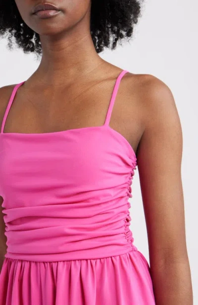 Susana Monaco Rectangular Wire Notch Ruched Romper In Pink