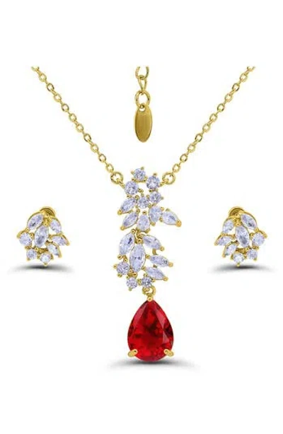 Christian Siriano Pear Cluster Pendant Necklace & Drop Earrings Set In Gold