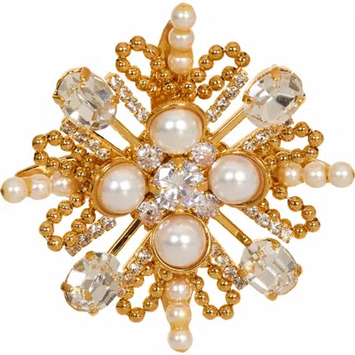 Balmain Brandebourg Bead And Crystal Brooch In Gold