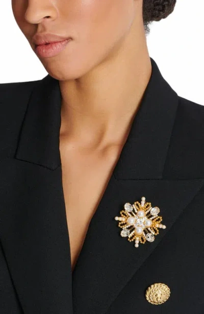 Balmain Brandebourg Bead And Crystal Brooch In Gold