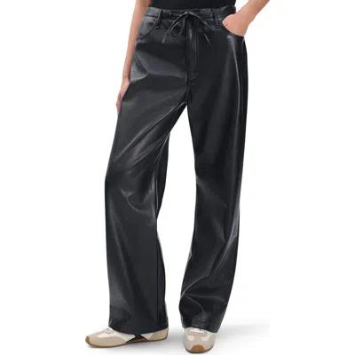 Rag & Bone Phoebe Faux Leather Drawstring Wide Leg Pants In Black