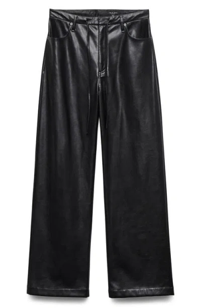 Rag & Bone Phoebe Faux Leather Drawstring Wide Leg Pants In Black