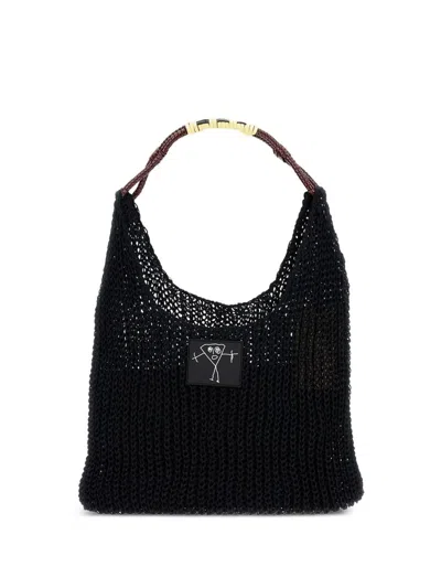 Plan C Black Logo-patch Shoulder Bag In Black