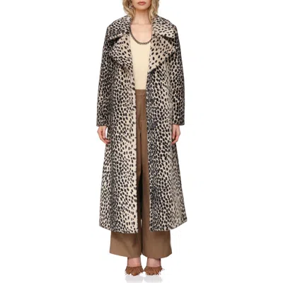 Avec Les Filles Maxi Oversized Belted Faux Fur Coat Black Cheetah In Multi