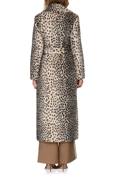 Avec Les Filles Maxi Oversized Belted Faux Fur Coat Black Cheetah In Multi