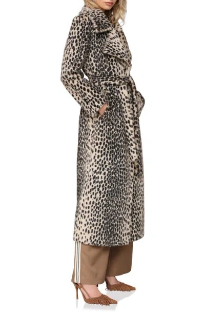 Avec Les Filles Maxi Oversized Belted Faux Fur Coat Black Cheetah In Multi
