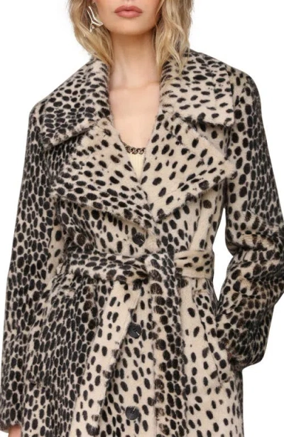 Avec Les Filles Maxi Oversized Belted Faux Fur Coat Black Cheetah In Multi