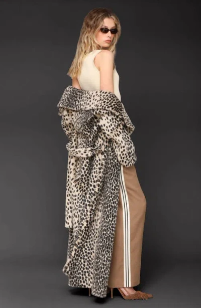 Avec Les Filles Maxi Oversized Belted Faux Fur Coat Black Cheetah In Multi